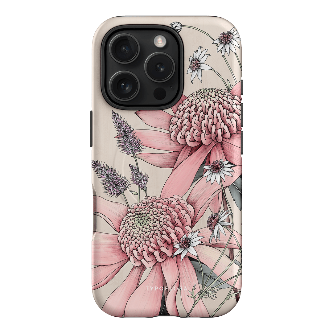 Pink Waratah Printed Phone Cases iPhone 16 Pro / Armoured MagSafe by Typoflora - The Dairy