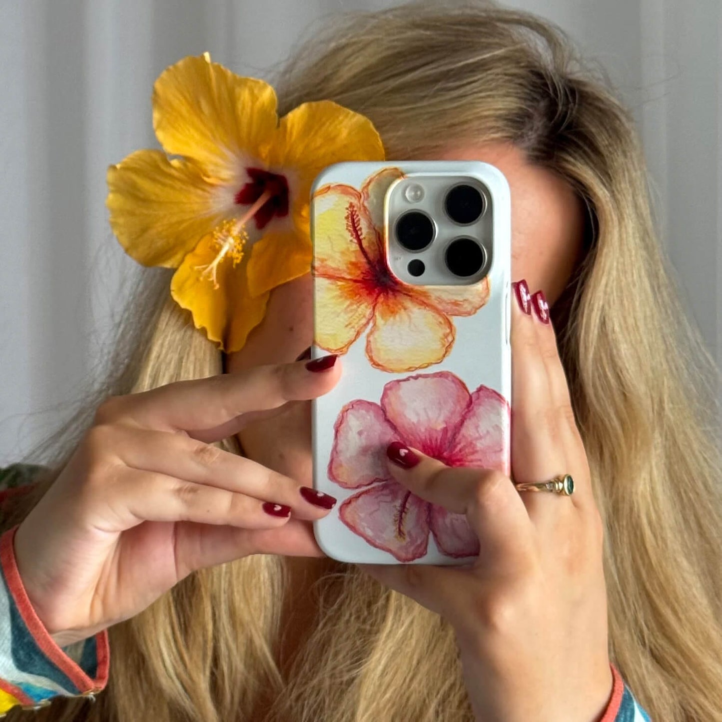 Hibiscus Flower Blue Printed Phone Cases by BG. Studio - The Dairy