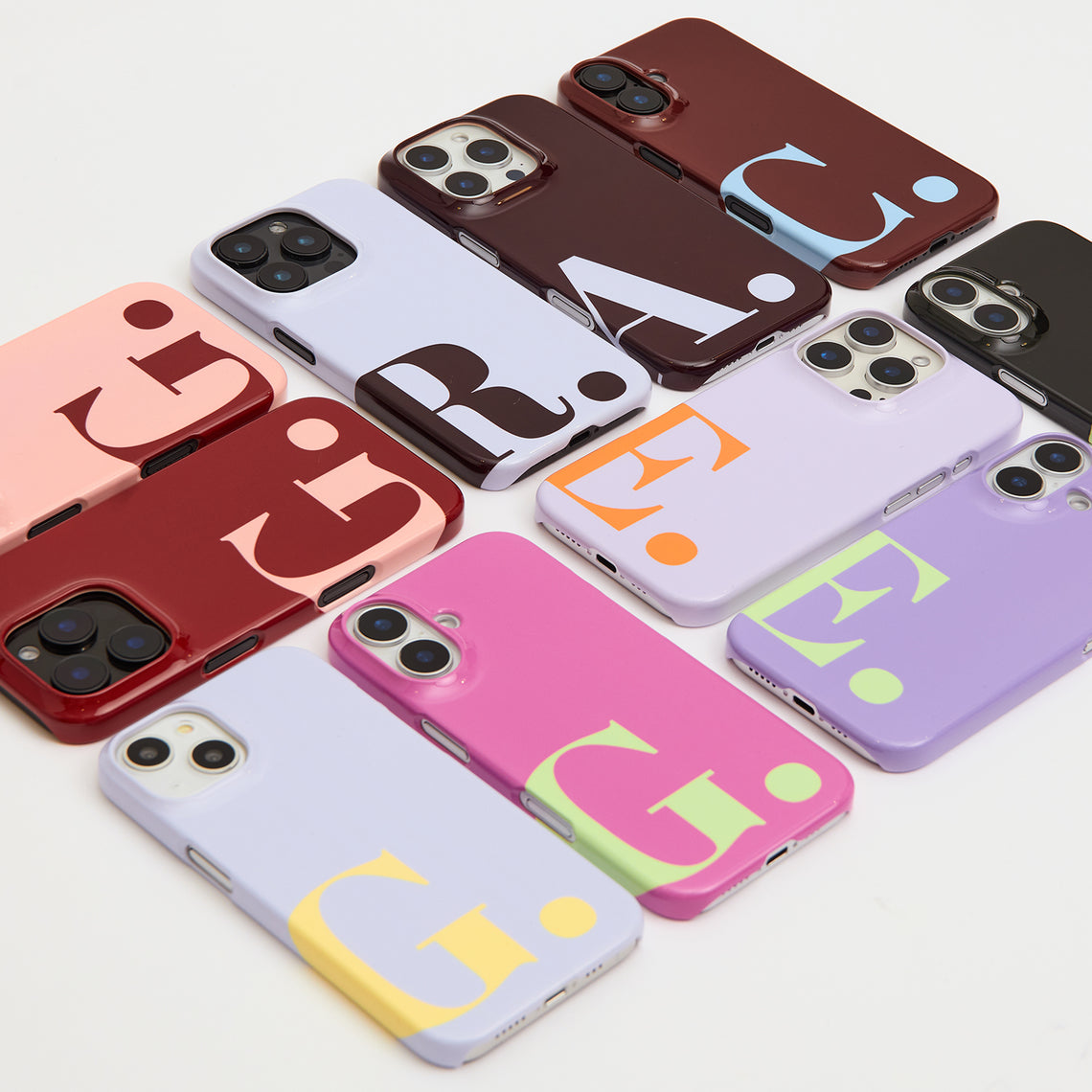 Colorful personalized iPhone phone cases from The Dairy collection offering vibrant designs and customization