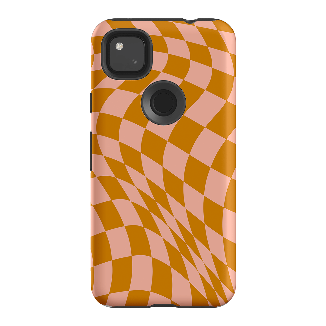 Wavy Check Orange on Blush Matte Case Matte Phone Cases Google Pixel 4A 4G / Armoured by The Dairy - The Dairy