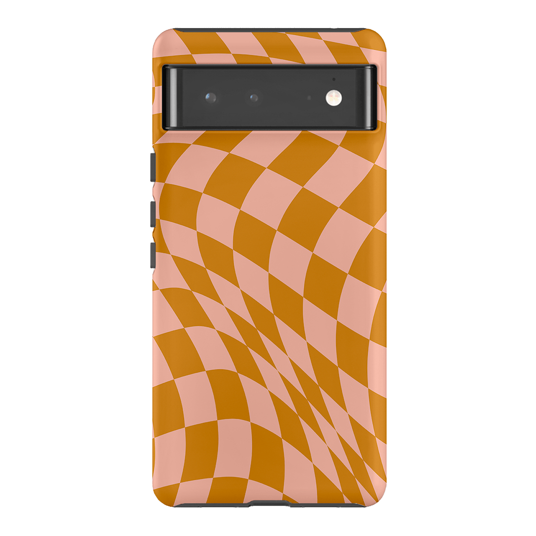 Wavy Check Orange on Blush Matte Case Matte Phone Cases Google Pixel 6 Pro / Armoured by The Dairy - The Dairy